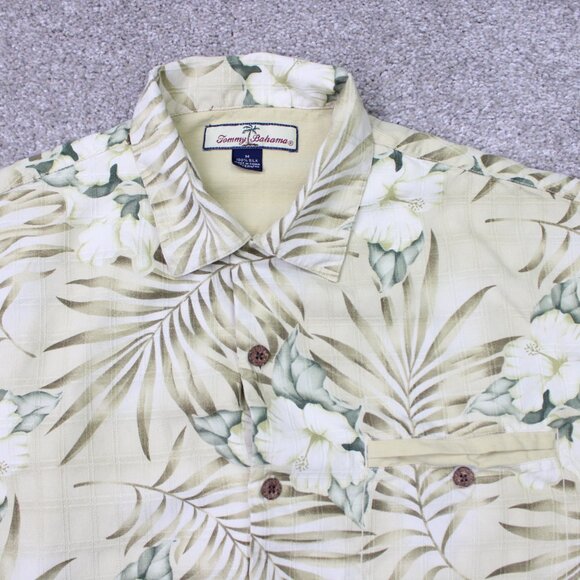 Tommy Bahama Camp Shirt Men Medium Beige Floral Loop Collar Orange 100% Silk S/S - Picture 5 of 13
